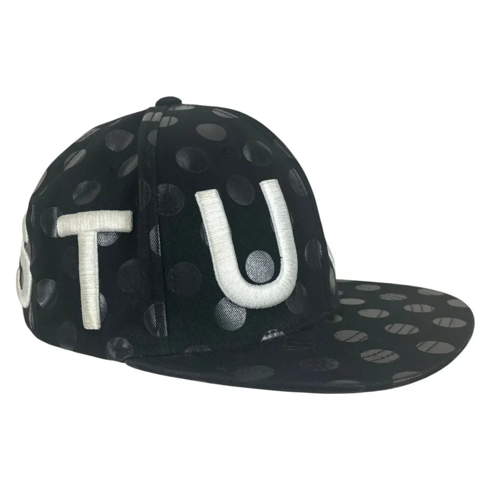 Stussy Unisex Black‎ Polkadot Embroidered Spellout Snapback Flat Bill Hat